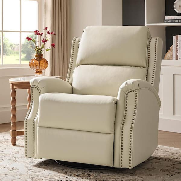 Felisa Beige Transitional Genuine Leather Recliner with Fabric Pocket