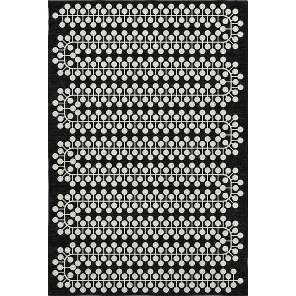 Mayfield Premium Machine Washable Abstract AMF2247 Black 9 ft. x 12 ft. Area Rug