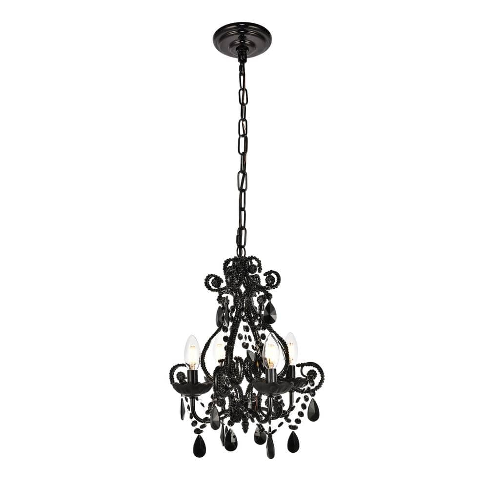 Timeless Home Kaitlin 12.6 in. W x 16.3 in. H 4-Light Polished Black Pendan