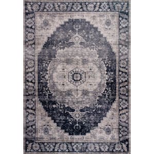 Vintage Traditional Distressed Black Grey 5 ft. x 8 ft. Indoor Soft Area Rug