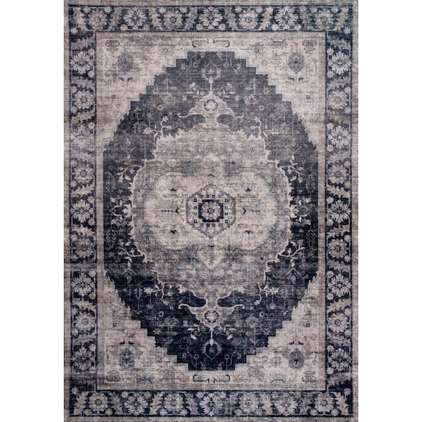 Vintage Traditional Distressed Black Grey Indoor Soft Area Rug
