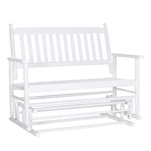 2-Person White Wooden Outdoor Patio Glider Rocking Chair Swing Chair