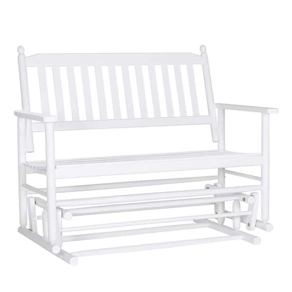 VEIKOUS 2-Person White Wooden Outdoor Patio Glider Rocking Chair Swing Chair