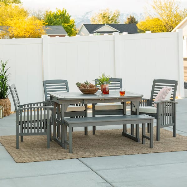 Walker Edison Furniture Company Chevron Grey Wash 6 Piece Classic Outdoor Patio Dining Set With Cream Cushions Hd8078 - Walker Edison 6 Piece Patio Set