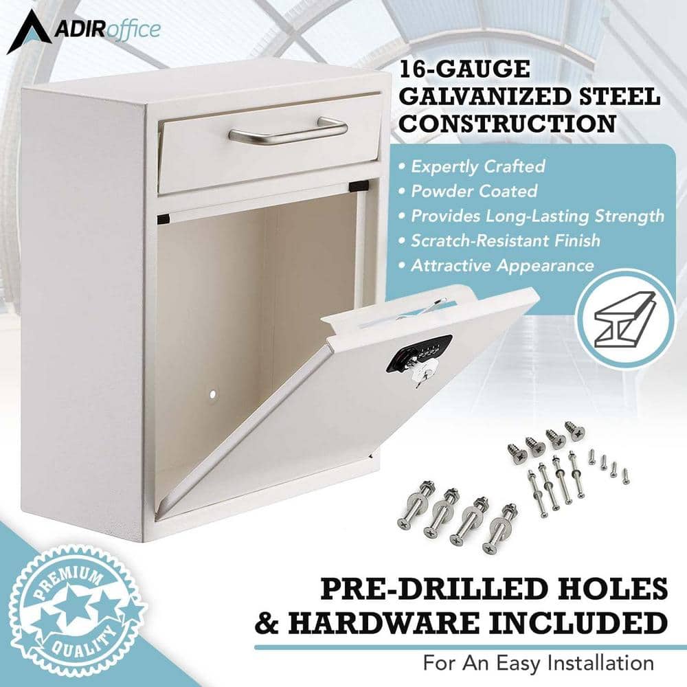 Large White Steel Wall Mount Secure Mailbox with Combination Lock