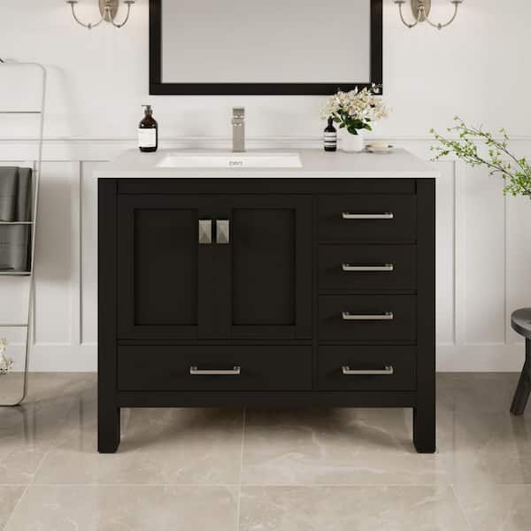 London 42 in. Single Sink Espresso Bath Vanity with White Carrara Quartz Top (Assembled)