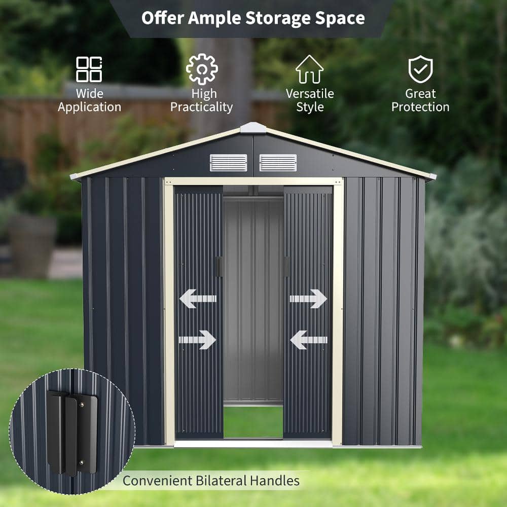 Gray Metal Double Door Peak Roof Storage Shed
