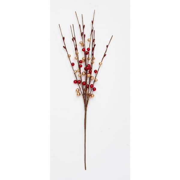 Unbranded 19 in. Red and Gold Beaded Spray (Set of 3)