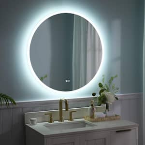 32 in. W x 32 in. H Round Frameless Front Light and Backlit Mounted Wall Bathroom Vanity Mirror in Silver
