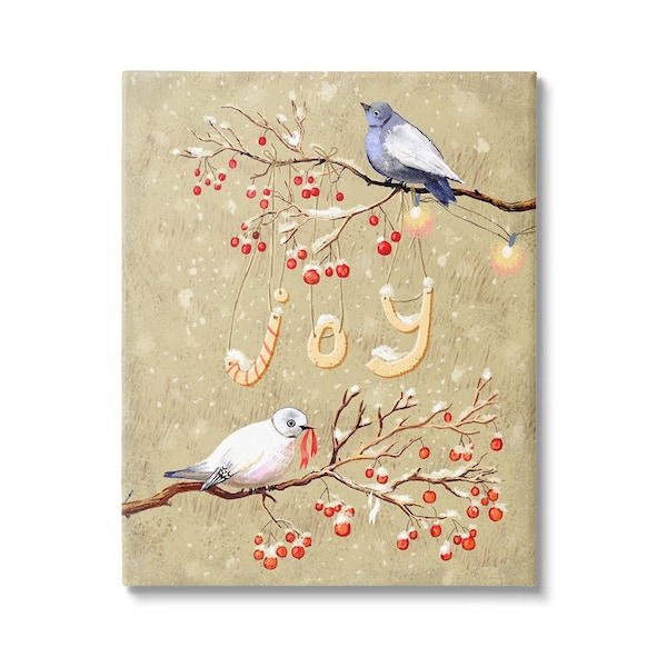 Stupell Industries Joy Birds on Winter Branch byVerbrugge Watercolor 1 Piece Unframed Graphic Print Animal Poster Art Print 30 in. x 24 in.