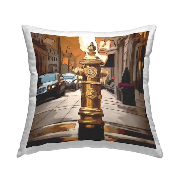 Stupell Industries Designer Fashion Hydrant Brown Print Polyester 18 in. x 18 in. Throw Pillow