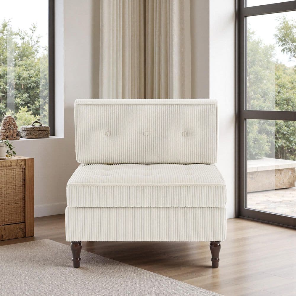 32.67 in. Armless 1-piece Corduroy Rectangle Sectional Sofa in. Beige