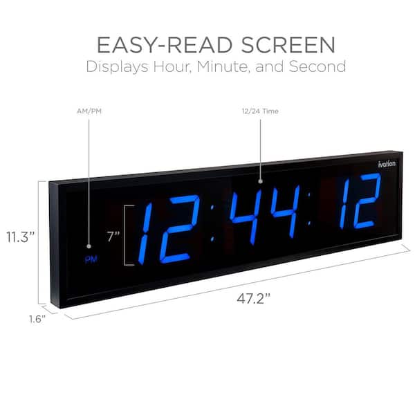 48 in. Blue Large Digital Wall Clock, LED Digital Clock with Timer and Alarm