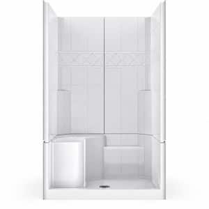 Basic 48 in. x 36.75 in. x 79.5 in. Alcove 3-Piece Shower Kit with Shower Wall and Shower Pan in White, LH Seat