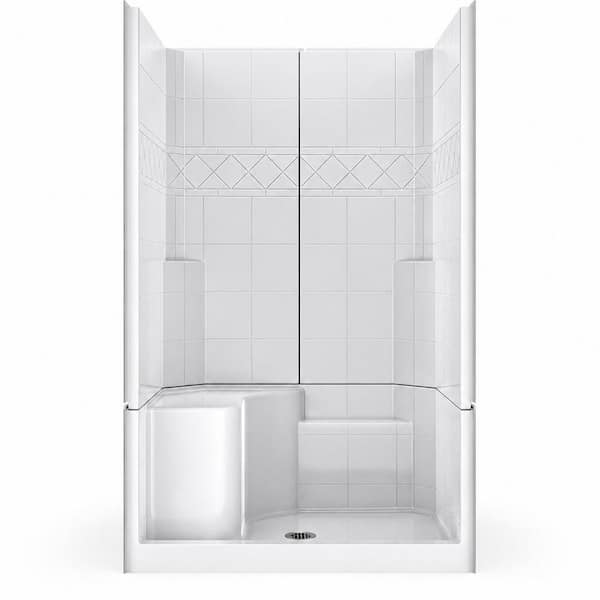 Basic 48 in. x 36.75 in. x 79.5 in. Alcove 3-Piece Shower Kit with Shower Wall and Shower Pan in White, LH Seat