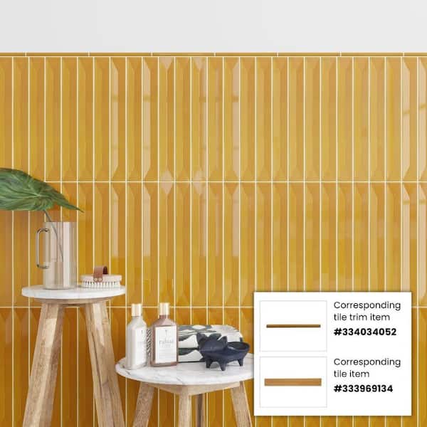 Horizonte 0.5 in. x 8 in. Glossy Honey Ceramic Pencil Trim Wall Tile (0.27 sq. ft./Case)-10 Pack