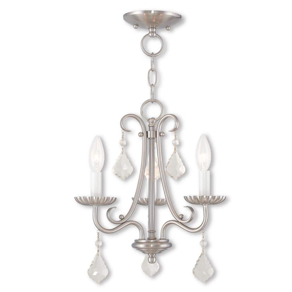 Daphne Brushed Nickel 3-Light Mini Chandelier with Teardrop Crystals