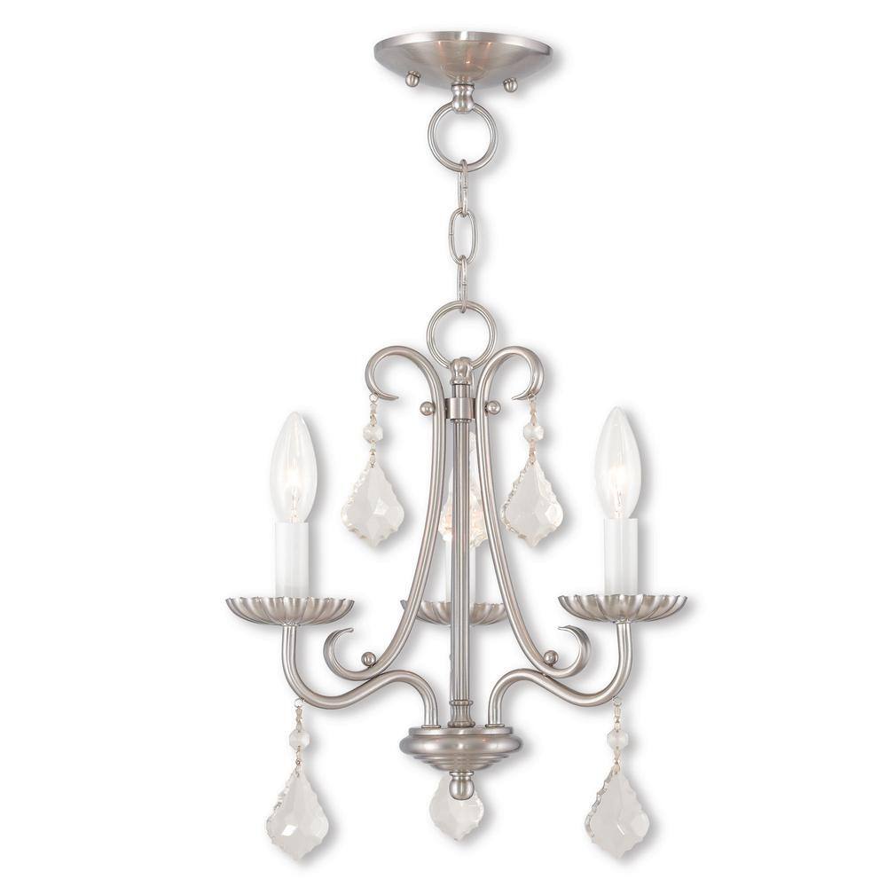 Daphne Brushed Nickel 3-Light Mini Chandelier with Teardrop Crystals