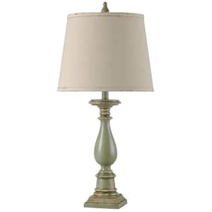 30.5 in. Distressed Green Table Lamp with Off-White Hardback Fabric Shade