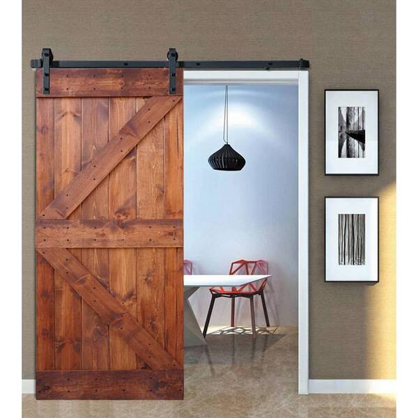 Wellhome 36 In X 84 In K Series Diy Red Walnut Finished Knotty Pine Wood Sliding Barn Door Slab With Hardware Kit Sdk 79 Dwb36 C The Home Depot