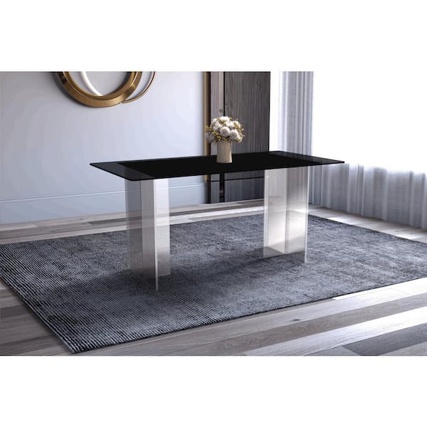 Leisuremod Kova Modern Black Glass 55.11 in. Trestle Dining Table Seats 4