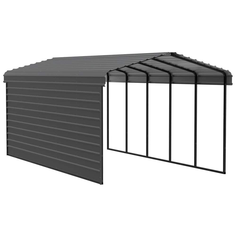 Arrow 12 Ft W X 24 Ft D X 9 Ft H Charcoal Galvanized Steel Carport With 1 Sided Enclosure