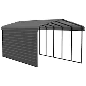 12 ft. W x 24 ft. D x 9 ft. H Charcoal Galvanized Steel Carport with 1-sided Enclosure