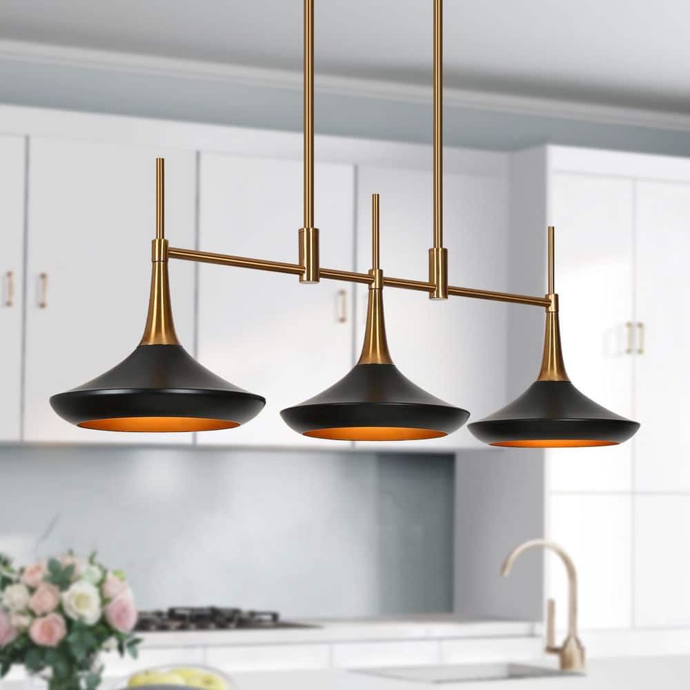 Phapri Modern 3-Light Black Linear Kitchen Island Chandelier, Mid-Century Plated Brass Dining Pendant with Metal Shades price history on PriceWatchPro