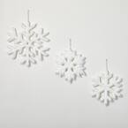11.5", 11.5" and 14" White Faux Fur Snowflake Ornaments (Set of 3)