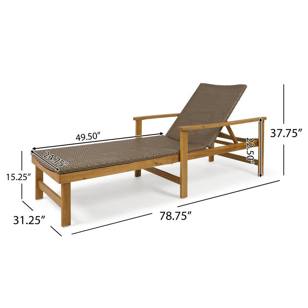 Rustic Acacia Wood & Wicker Chaise Lounge Set, Natural & Mocha