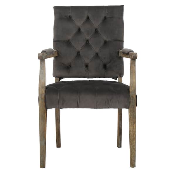 Noble House Carolina Charcoal Velvet Arm Dining Chair