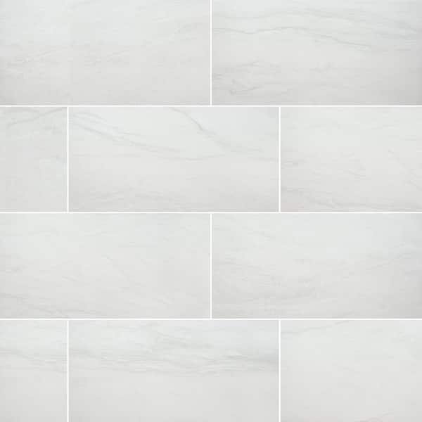 Alexandra White 12 in. x 24 in. Matte Porcelain Marble Look Floor and Wall Tile (16 sq. ft. /Case)