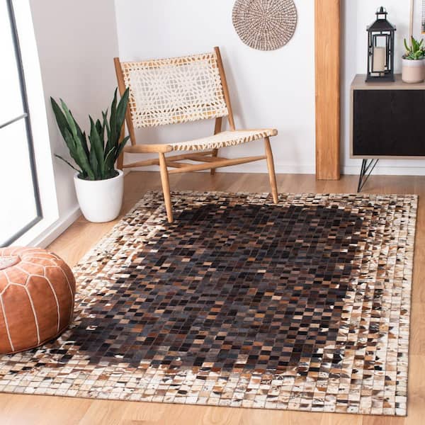 Studio Leather Beige Brown Doormat 3 ft. x 5 ft. Plaid Area Rug