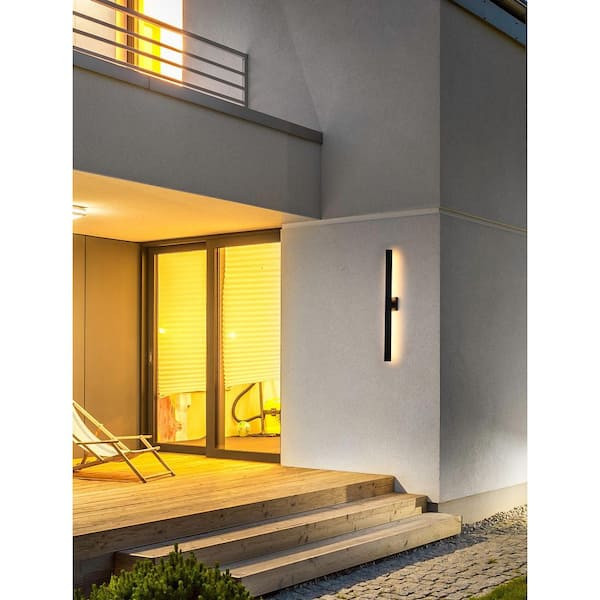 38 in. Black Outdoor Hardwired Wall Sconce with Integrated LED
