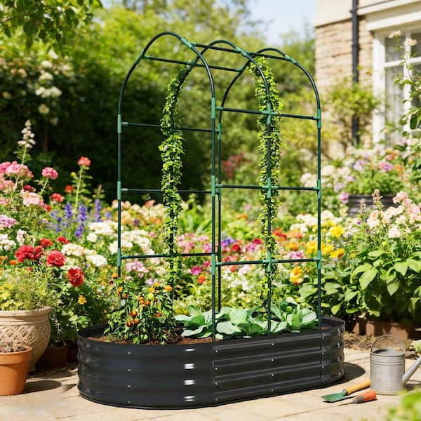 Outsunny 63 in. x 35.4 in. Dark Gray Galvanized Metal Outdoor