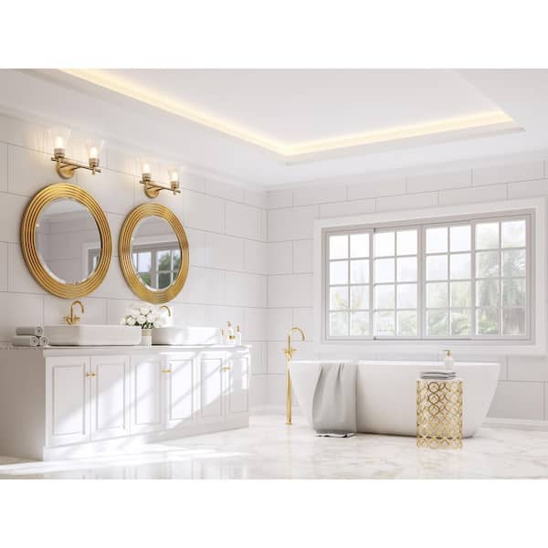 Belle 16 in. 2 Light Modern Gold Vanity Light with Clear Glass Shade