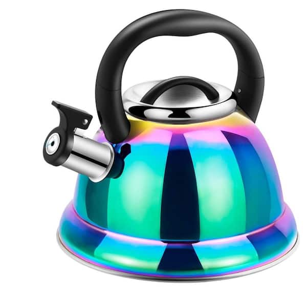 12-Cup 3.7 qt. Rainbow 316 Stainless Steel Stovetop Tea Kettle with Cool Folding Handle, 5-Layer Bottom, Mirror Finish