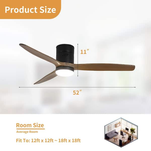 52 in. Integrated LED Indoor Flush Mount Matte Black Standard Ceiling Fan with Dimmable Light and Remote DC Motor