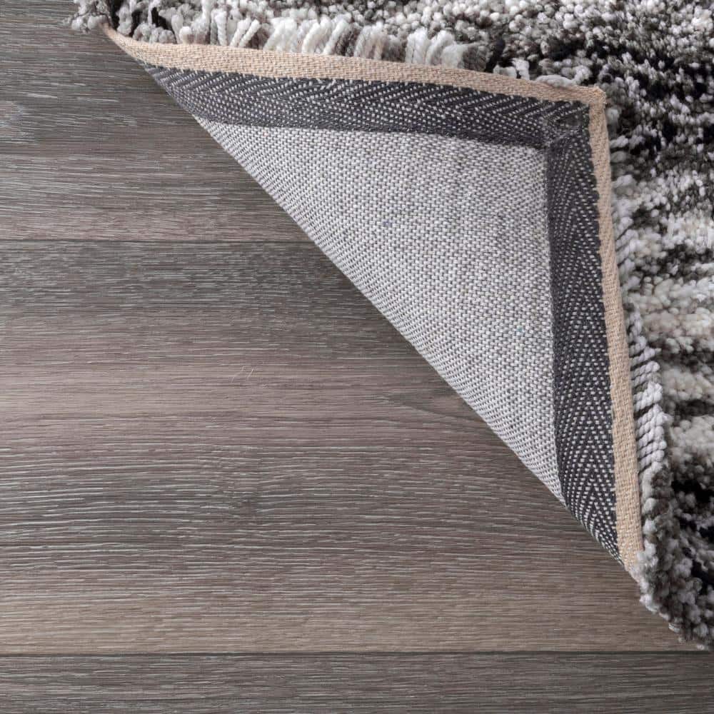 Gray Multi Striped Synthetic Shag Rug, 3' x 5'
