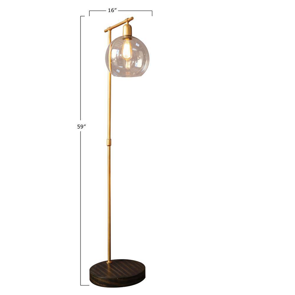Antique Brass and Black Floor Lamp with Glass Globe