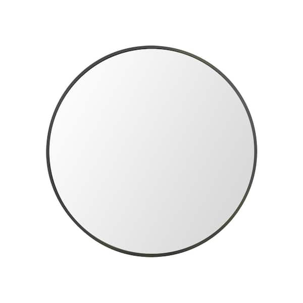 Unbranded 24 in. W x 24 in. H Large Round Metal Framed Wall Bathroom Vanity Mirror in Black