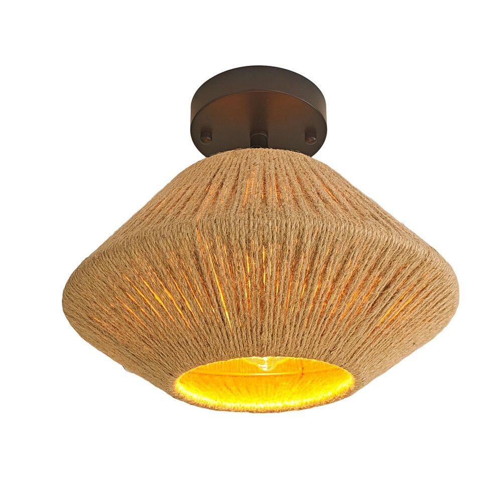 12 in. 1-Light Semi-Flush Mount Ceiling Light with Woven Rattan Shade price history on PriceWatchPro