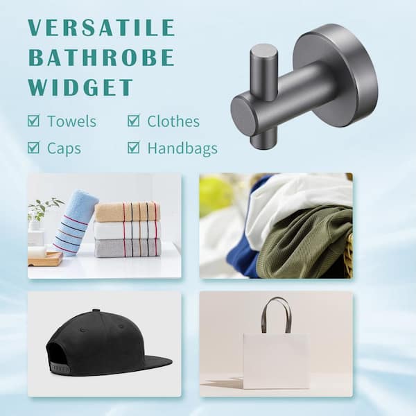 Round Knob Bathroom Robe/Towel Hook in Aluminum Gun Ash (4-Pack)