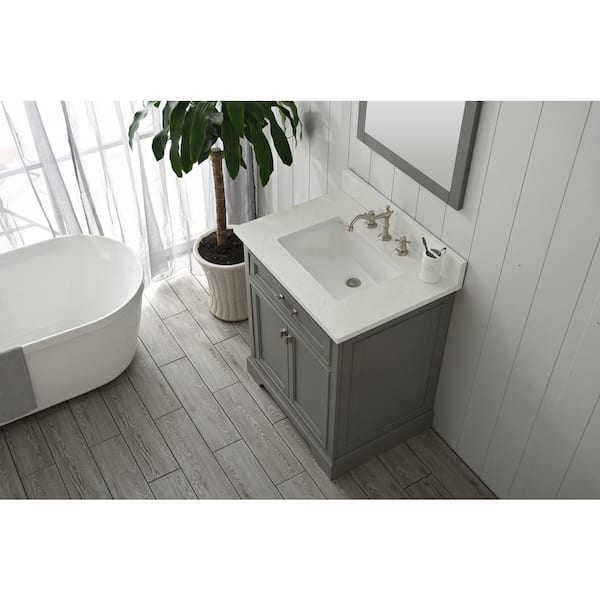 Milano 30 in. W x 22 in. D x 34 in. H Bath Vanity in Gray with White Quartz Top