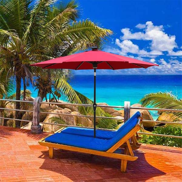 Maypex 9 ft. Market Solar Patio Umbrella with Bluetooth Speakers in Red