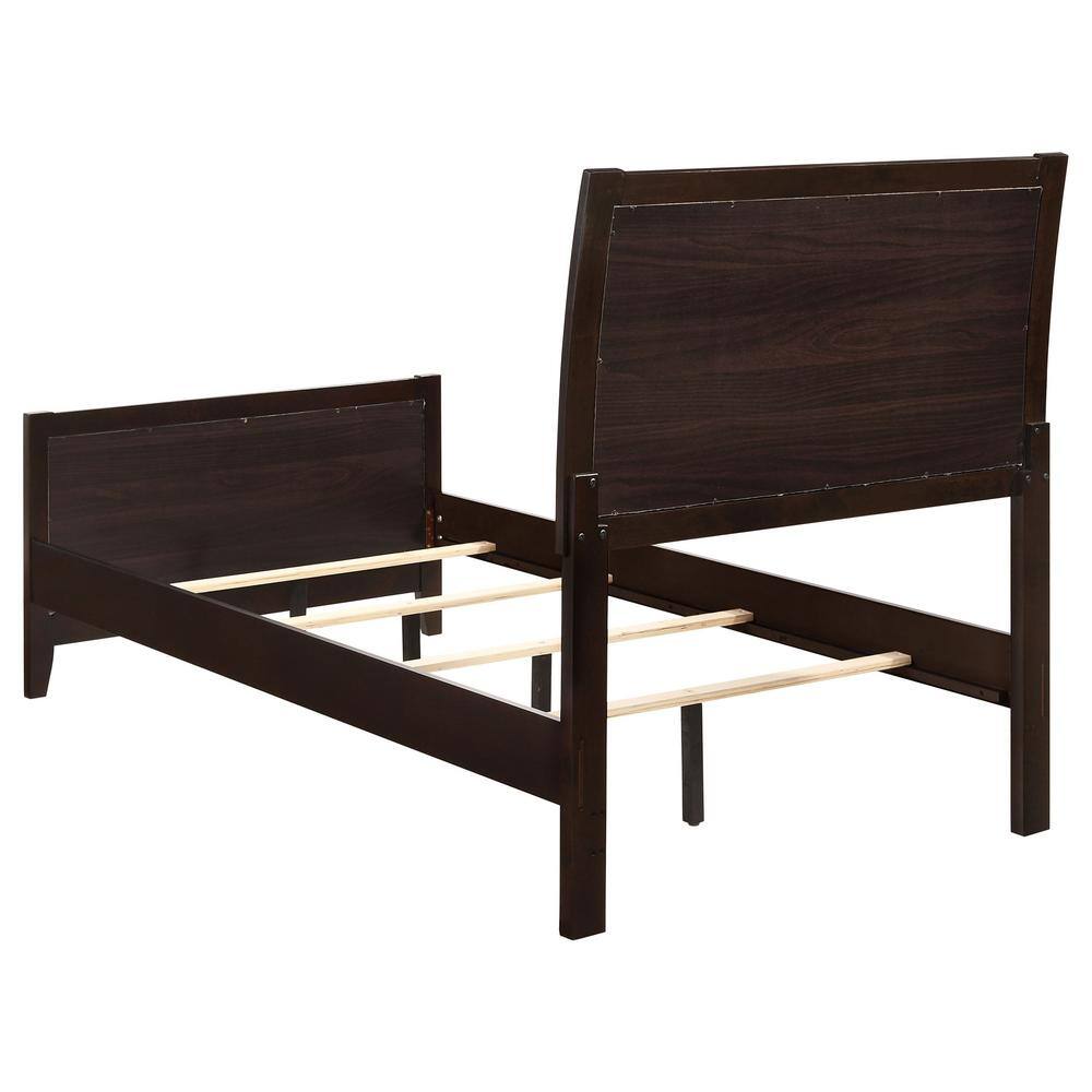 Transitional Twin Upholstered Bed with Tufted Faux Leather in Black and Brown