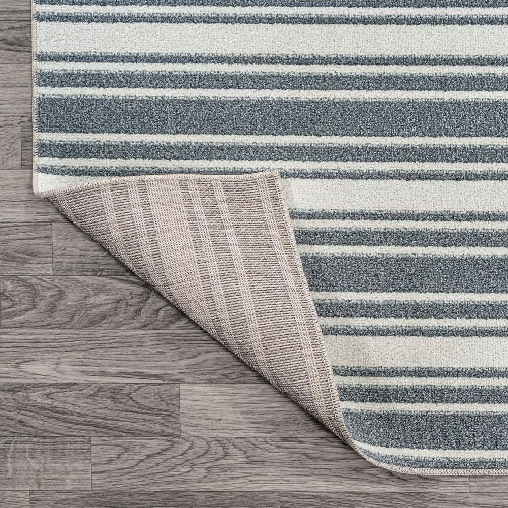 Cream and Dark Gray Striped Washable Synthetic Area Rug