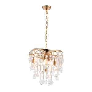 Elodie 300-Watt 5-Lights Gold Pendant Light Crystals no Bulbs Included