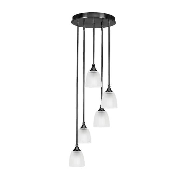 Unbranded Villa 5 Light Matte Black Pendant, Cluster Pendant Light with 5 in. Clear Ribbed Glass Shades, No Bulbs Included