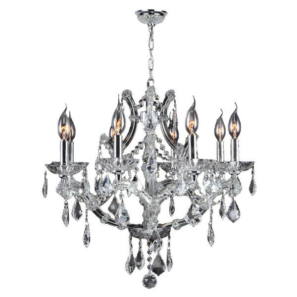 Worldwide Lighting Lyre 8-Light Polished Chrome and Clear Crystal Large Chandelier